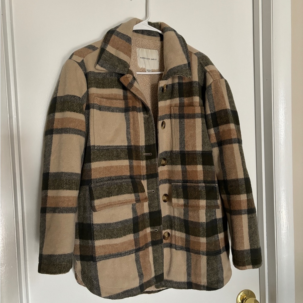 American Eagle oversized plaid flannel jacket- Faux Fur Lined